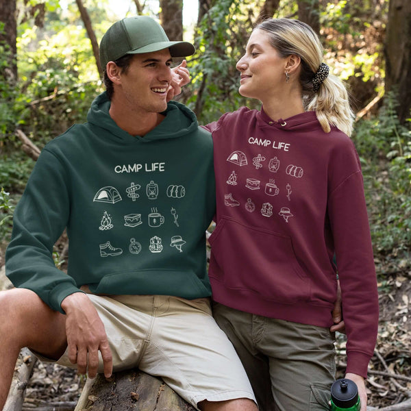 Pitch a tent, roast a marshmallow, and wear your weekend plans! Our Camp Life Hoodie is covered in playful camping doodles